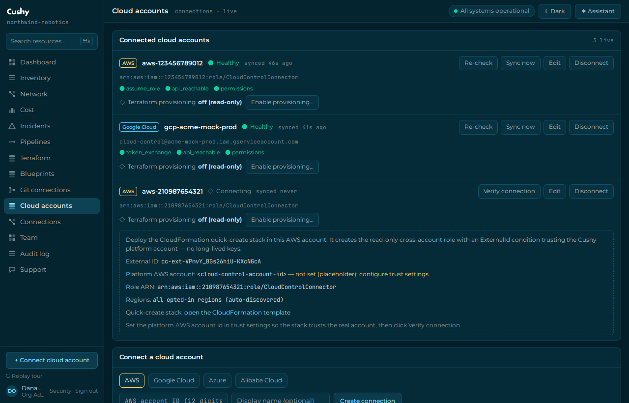 The CloudFormation quick-create instructions with the ExternalId shown once